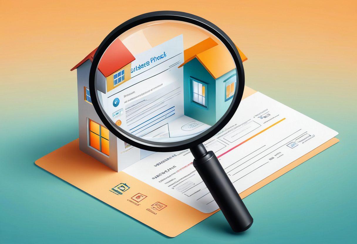 A detailed illustration of a magnifying glass hovering over an application form with checkboxes, surrounded by various icons representing background check elements like a shield, a fingerprint, a bank statement, and a house. The scene should convey a sense of trust and thoroughness, with warm colors to evoke a friendly tone. Clean layout with a subtle gradient background. super-realistic. vibrant colors.